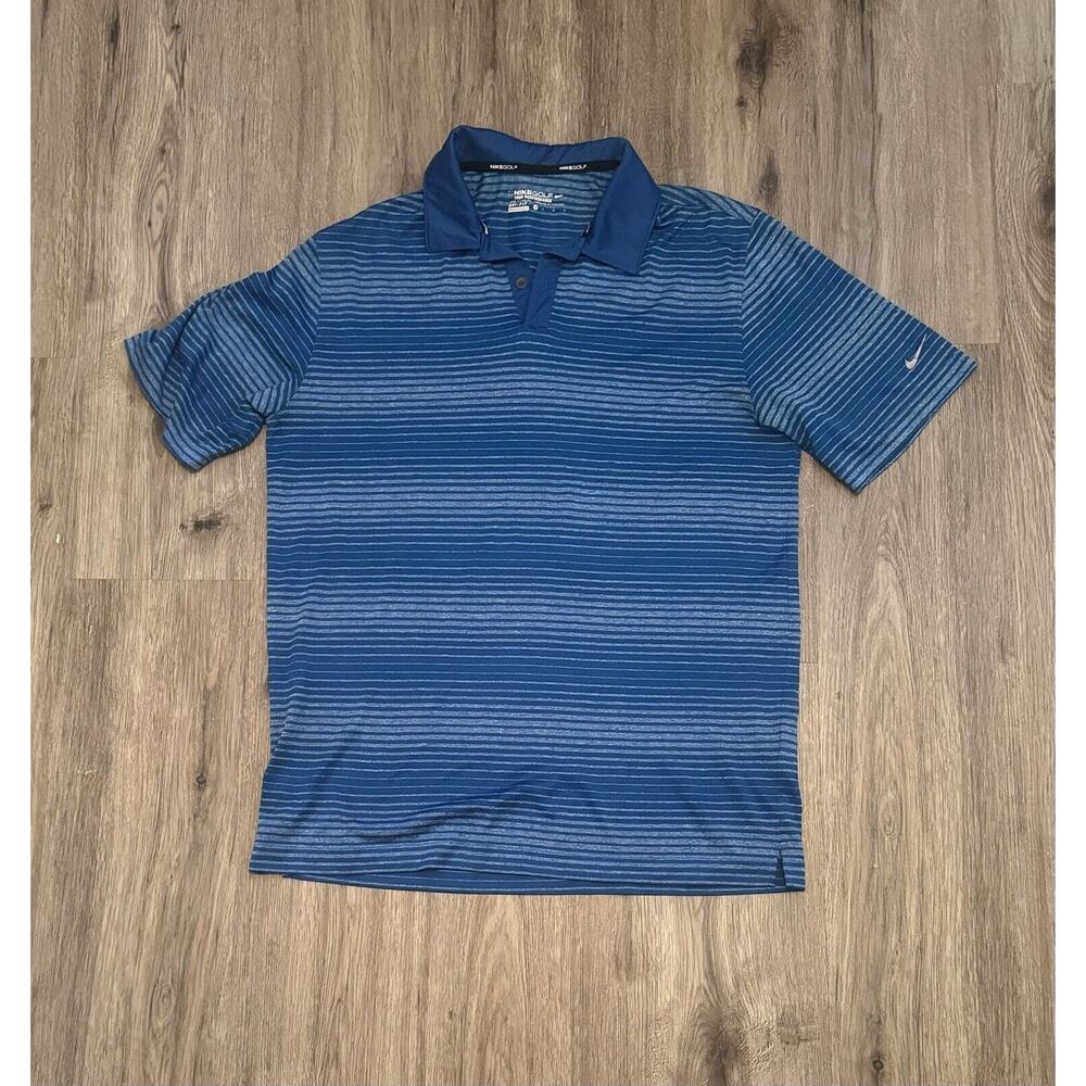 Nike Tour Performance Golf Polo Shirt Mens Medium Blue Gray Stripe Dri Fit